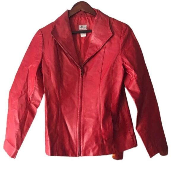 MIC Studio Red Leather Jacket women size M - Picture 1 of 13